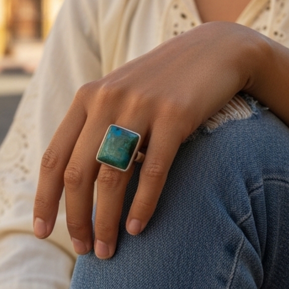 Chrysocolla Sterling Silver Ring 5! - Picture 4 of 14